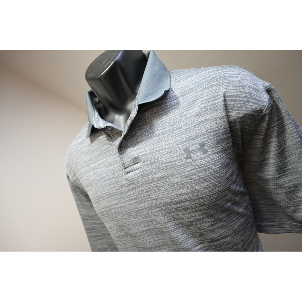 Under Armour Performance Golf Polo Mens Large Grey Short Sleeve Textured EUC
